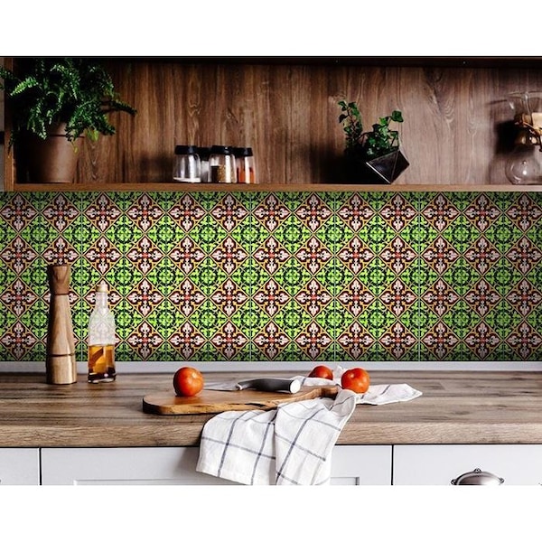 Homeroots 5 x 5 in. Green Leva Removable Peel & Stick Tiles 400296 - main